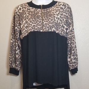 Vision Black Zipper Pull over with leopard print